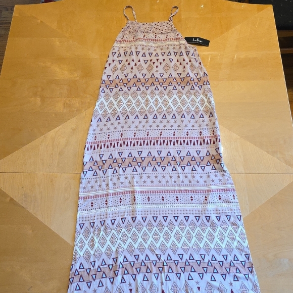 Lulu's Geometric Print Maxi Dress in Pink and Brown. Size XS. NWT - Picture 1 of 6